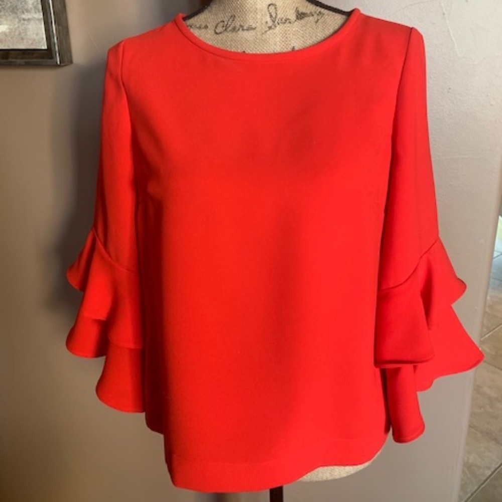 J Crew Red Ruffle Sleeve Blouse Size 6 Petite